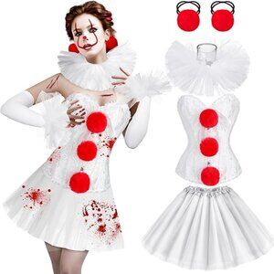 Berlune 13 Pcs Sexy Clown Women's Halloween Costume SZ M